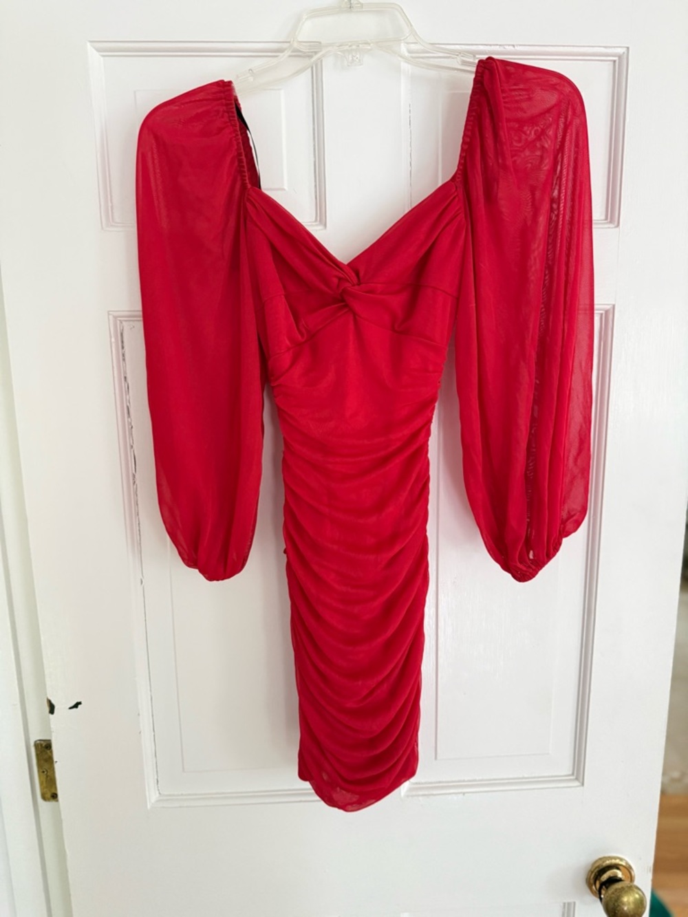 Red Ruched Off-Shoulder Mini Dress